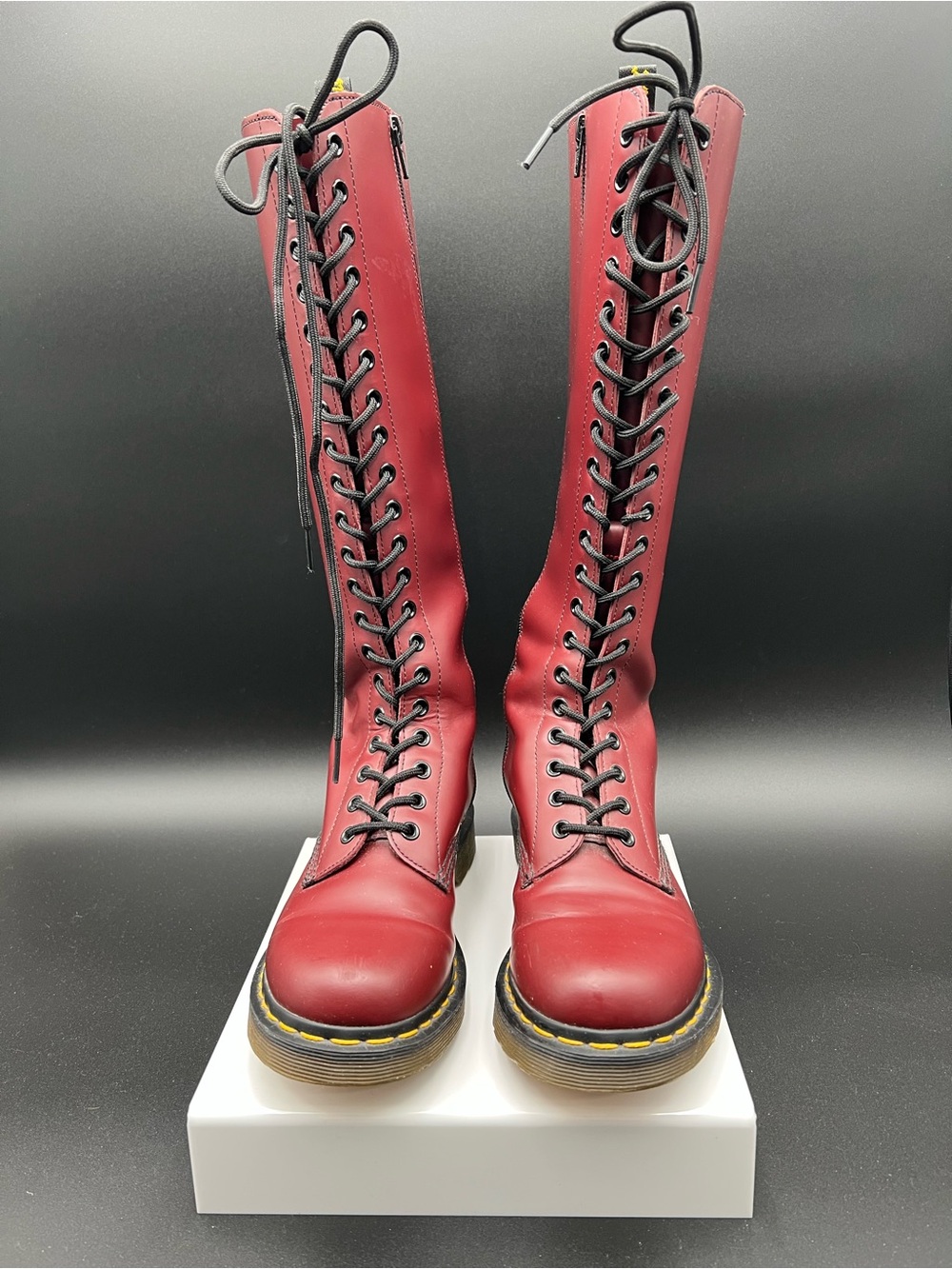 Dr. Martens Red Tall Lace-Up Women's Boots with Black Laces - Picture 16 of 16